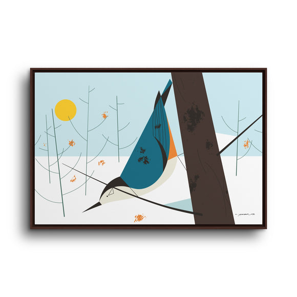 White-Breasted Nuthatch Charley Harper Giclee on Matte Stretched Canvas