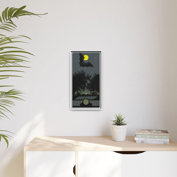 Charley Harper Bat, Bullfrog, and Bonfire Moonlight Framed Giclee on Stretched Canvas Wall Art Mid-Century Style