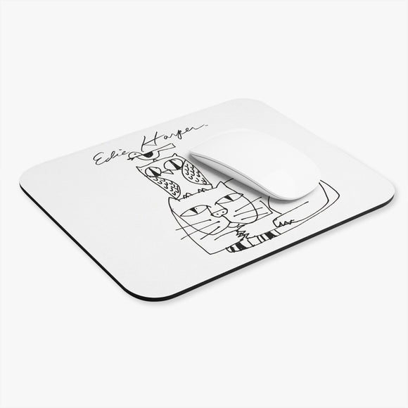 Edie Harper Line Art Cat Owl Bird Mouse Pad (Rectangle)
