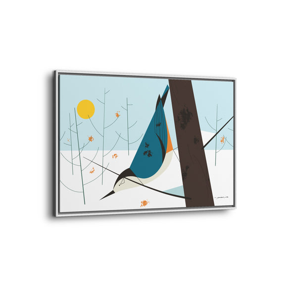 White-Breasted Nuthatch Charley Harper Giclee on Matte Stretched Canvas