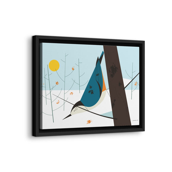 White-Breasted Nuthatch Charley Harper Giclee on Matte Stretched Canvas