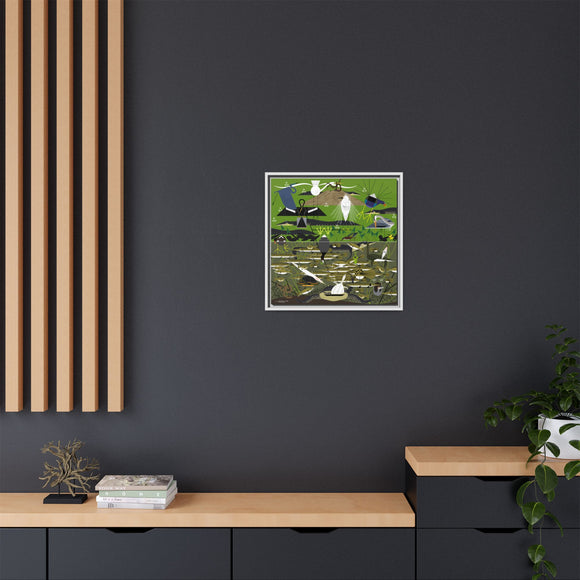 Charley Harper Florida Everglades Wall Art – Mid-Century Modern Geometric Bird Canvas with Minimal Wildlife Accents
