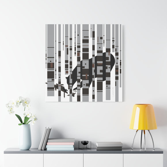 Bear in the Birches Charley Harper Giclee on Stretched Canvas