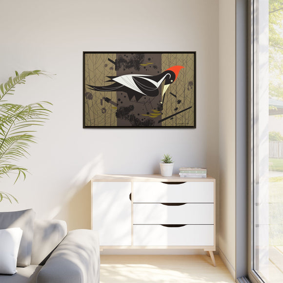 Ivory Billed Woodpecker Charley Harper Framed Giclee Print on Stretched on Canvas