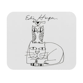 Edie Harper Line Art Cat Owl Bird Mouse Pad (Rectangle)