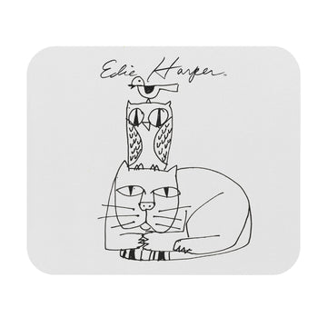 Edie Harper Line Art Cat Owl Bird Mouse Pad (Rectangle)
