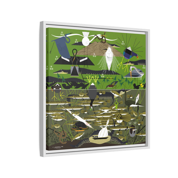 Charley Harper Florida Everglades Wall Art – Mid-Century Modern Geometric Bird Canvas with Minimal Wildlife Accents