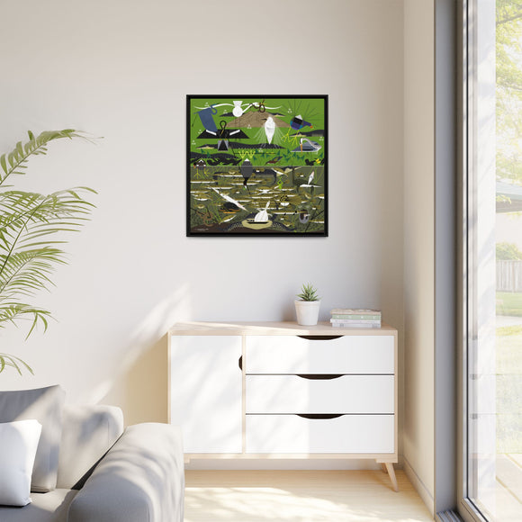 Charley Harper Florida Everglades Wall Art – Mid-Century Modern Geometric Bird Canvas with Minimal Wildlife Accents