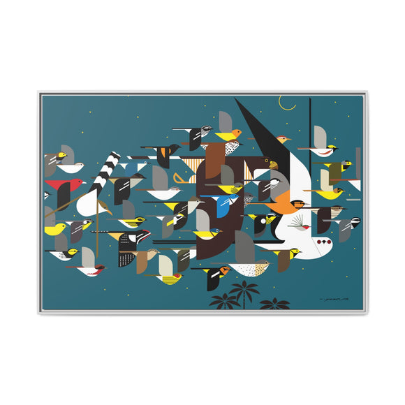 Charley Harper Mystery Of The Missing Migrants Framed Giclee On Canvas Wall  Art