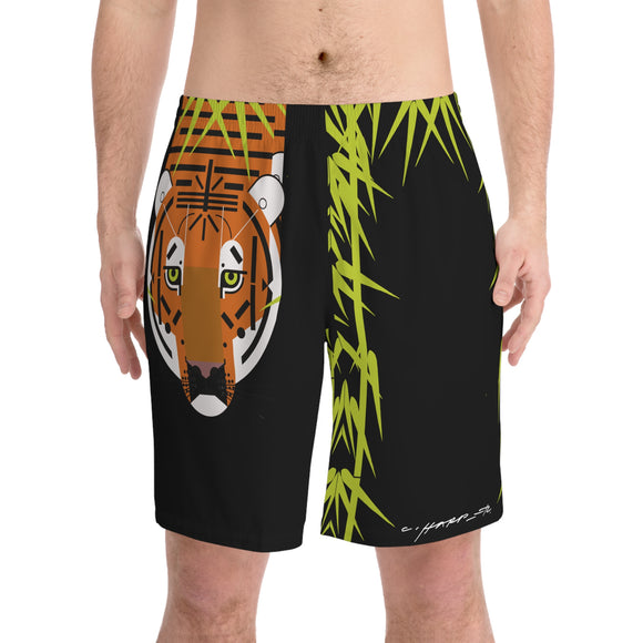 Charley Harper Tiger Men's Elastic Beach Shorts