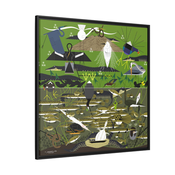 Charley Harper Florida Everglades Wall Art – Mid-Century Modern Geometric Bird Canvas with Minimal Wildlife Accents