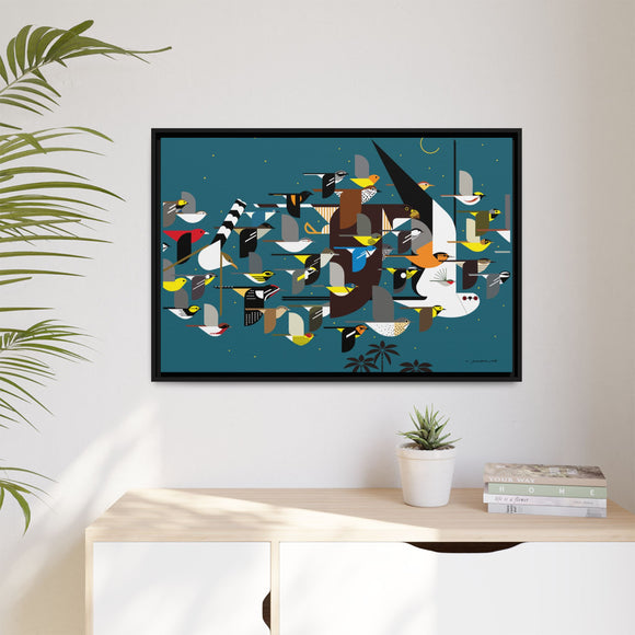 Charley Harper Mystery Of The Missing Migrants Framed Giclee On Canvas Wall  Art