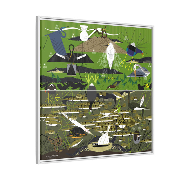 Charley Harper Florida Everglades Wall Art – Mid-Century Modern Geometric Bird Canvas with Minimal Wildlife Accents