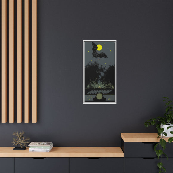 Charley Harper Bat, Bullfrog, and Bonfire Moonlight Framed Giclee on Stretched Canvas Wall Art Mid-Century Style