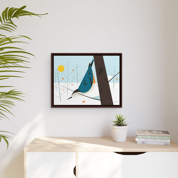 White-Breasted Nuthatch Charley Harper Giclee on Matte Stretched Canvas