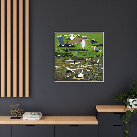 Charley Harper Florida Everglades Wall Art – Mid-Century Modern Geometric Bird Canvas with Minimal Wildlife Accents