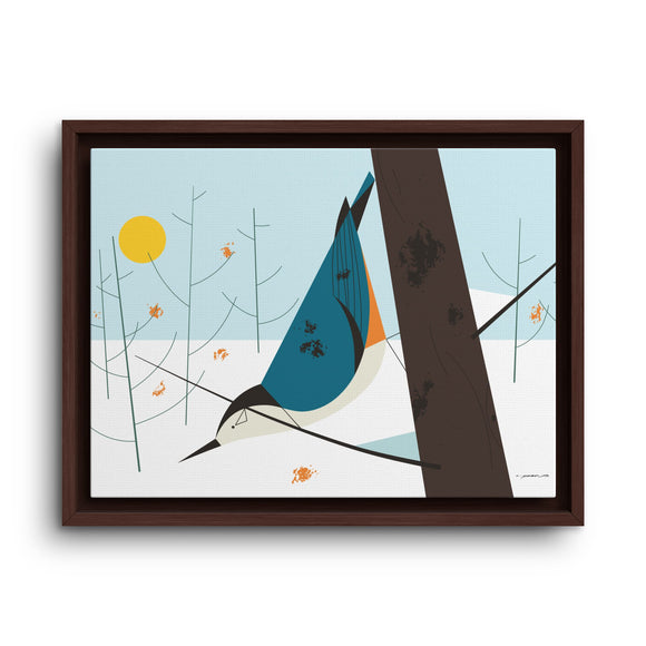 White-Breasted Nuthatch Charley Harper Giclee on Matte Stretched Canvas