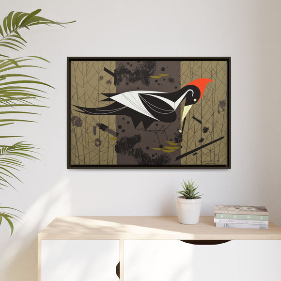 Ivory Billed Woodpecker Charley Harper Framed Giclee Print on Stretched on Canvas
