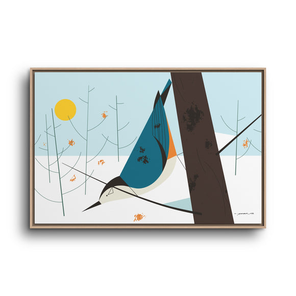 White-Breasted Nuthatch Charley Harper Giclee on Matte Stretched Canvas