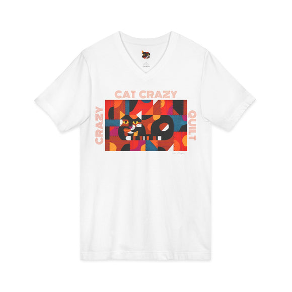 Edie Harper Crazy Cat Crazy Quilt Unisex Jersey Short Sleeve V-Neck Tee