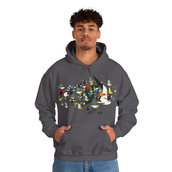 Charley Harper Mystery Of The Missing Migrants Unisex Heavy Blend™ Hooded Sweatshirt