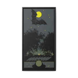 Charley Harper Bat, Bullfrog, and Bonfire Moonlight Framed Giclee on Stretched Canvas Wall Art Mid-Century Style