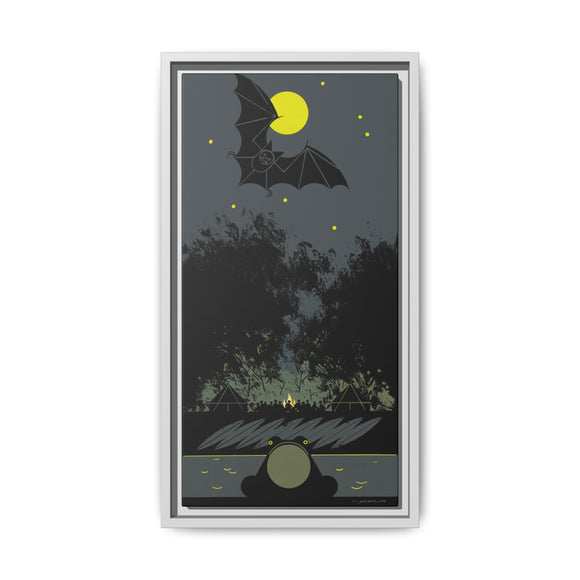 Charley Harper Bat, Bullfrog, and Bonfire Moonlight Framed Giclee on Stretched Canvas Wall Art Mid-Century Style