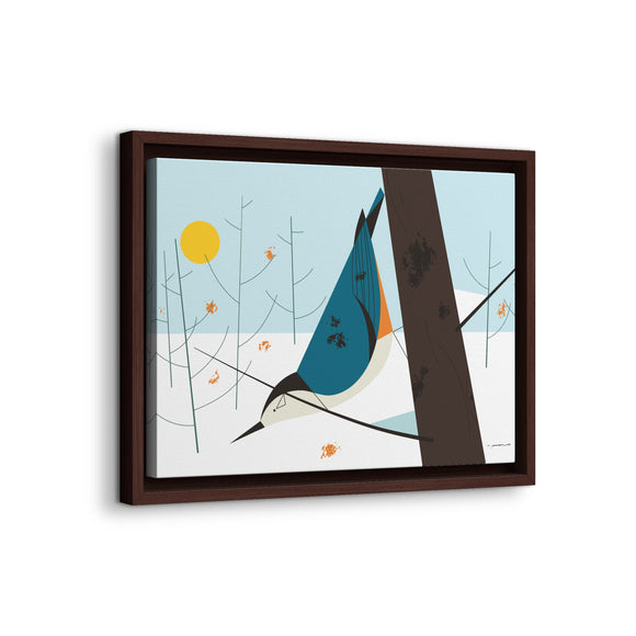White-Breasted Nuthatch Charley Harper Giclee on Matte Stretched Canvas