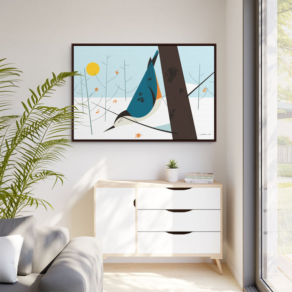 White-Breasted Nuthatch Charley Harper Giclee on Matte Stretched Canvas