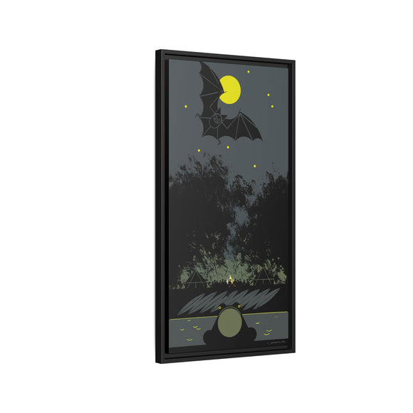 Charley Harper Bat, Bullfrog, and Bonfire Moonlight Framed Giclee on Stretched Canvas Wall Art Mid-Century Style