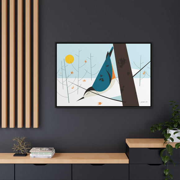 White-Breasted Nuthatch Charley Harper Giclee on Matte Stretched Canvas