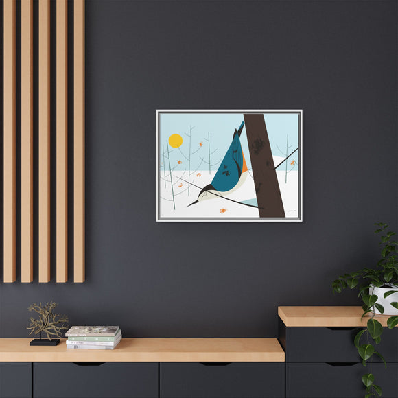 White-Breasted Nuthatch Charley Harper Giclee on Matte Stretched Canvas