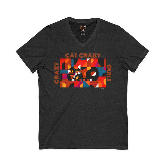 Edie Harper Crazy Cat Crazy Quilt Unisex Jersey Short Sleeve V-Neck Tee