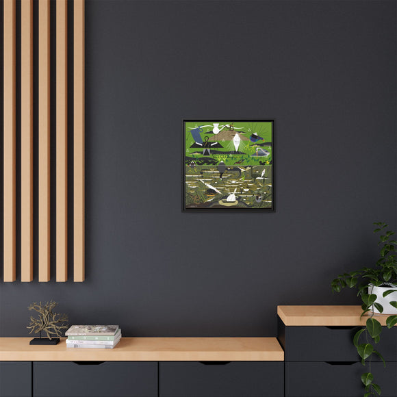 Charley Harper Florida Everglades Wall Art – Mid-Century Modern Geometric Bird Canvas with Minimal Wildlife Accents