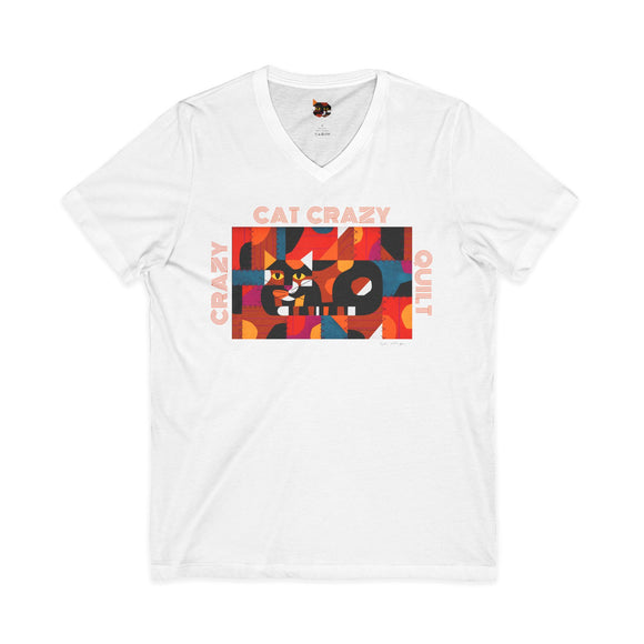 Edie Harper Crazy Cat Crazy Quilt Unisex Jersey Short Sleeve V-Neck Tee