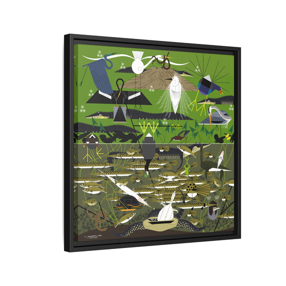 Charley Harper Florida Everglades Wall Art – Mid-Century Modern Geometric Bird Canvas with Minimal Wildlife Accents