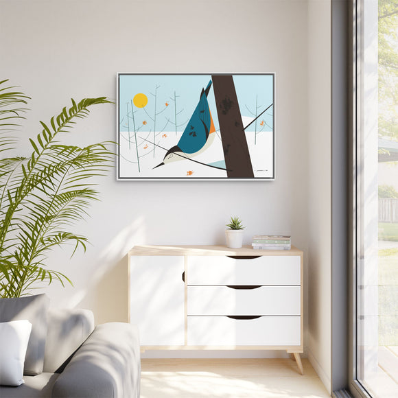 White-Breasted Nuthatch Charley Harper Giclee on Matte Stretched Canvas