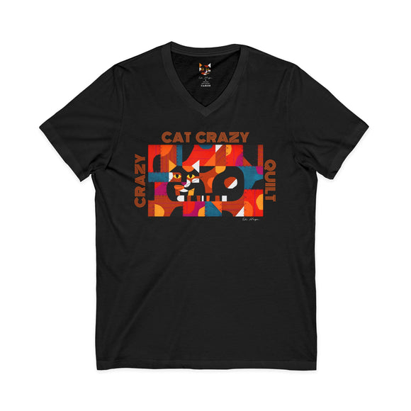 Edie Harper Crazy Cat Crazy Quilt Unisex Jersey Short Sleeve V-Neck Tee