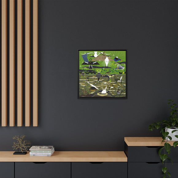 Charley Harper Florida Everglades Wall Art – Mid-Century Modern Geometric Bird Canvas with Minimal Wildlife Accents