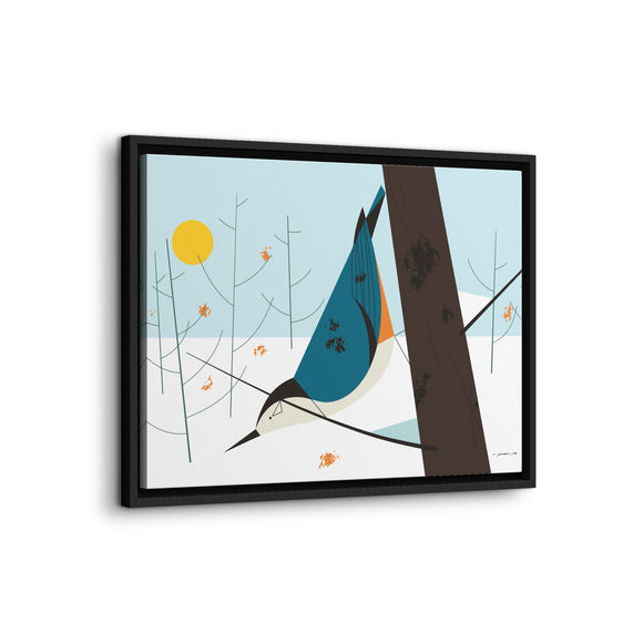 White-Breasted Nuthatch Charley Harper Giclee on Matte Stretched Canvas