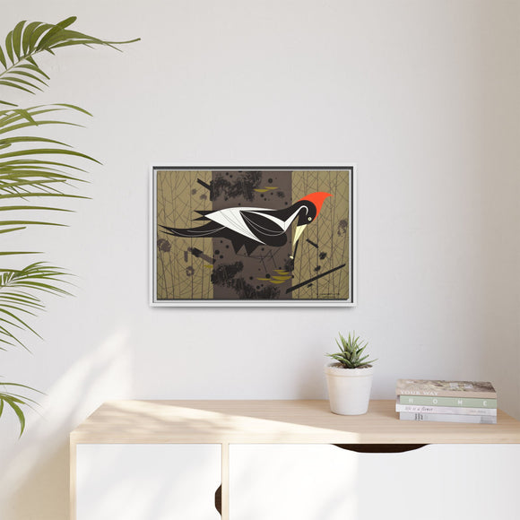 Ivory Billed Woodpecker Charley Harper Framed Giclee Print on Stretched on Canvas