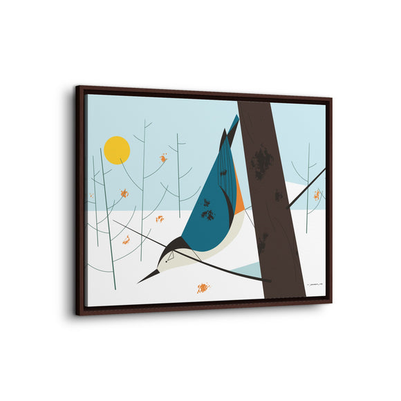 White-Breasted Nuthatch Charley Harper Giclee on Matte Stretched Canvas