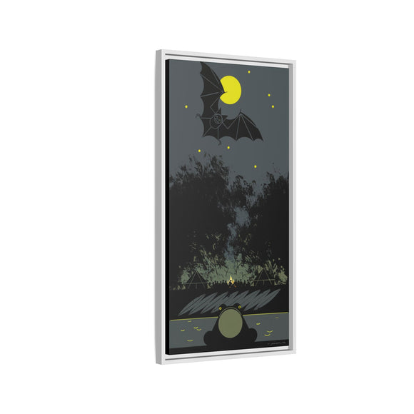 Charley Harper Bat, Bullfrog, and Bonfire Moonlight Framed Giclee on Stretched Canvas Wall Art Mid-Century Style