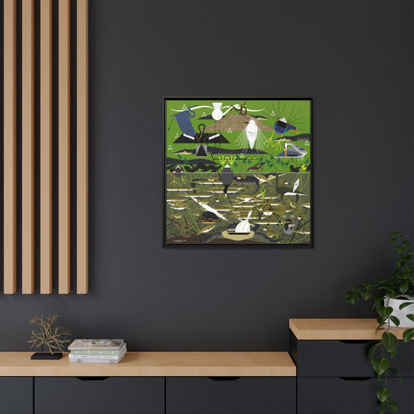Charley Harper Florida Everglades Wall Art – Mid-Century Modern Geometric Bird Canvas with Minimal Wildlife Accents
