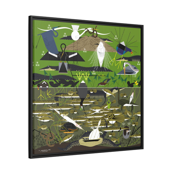 Charley Harper Florida Everglades Wall Art – Mid-Century Modern Geometric Bird Canvas with Minimal Wildlife Accents