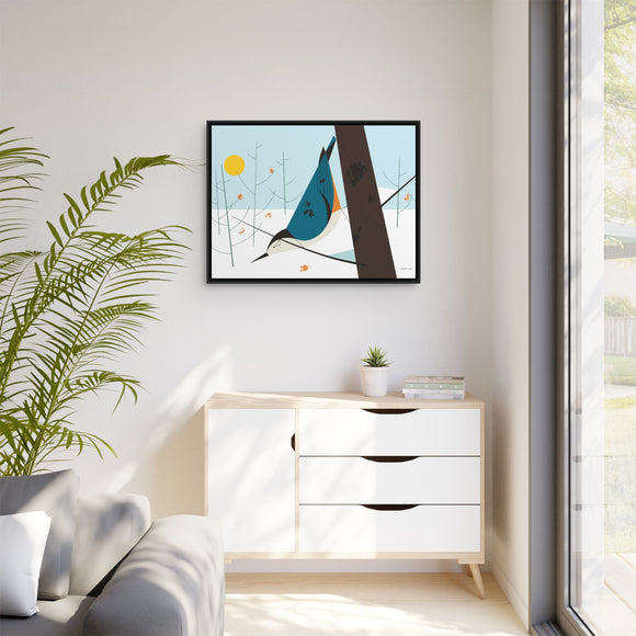White-Breasted Nuthatch Charley Harper Giclee on Matte Stretched Canvas