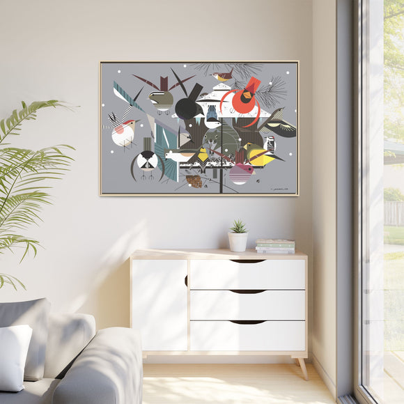 Winter Charley Harper Framed Giclee Print Stretched On Canvas