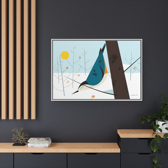 White-Breasted Nuthatch Charley Harper Giclee on Matte Stretched Canvas