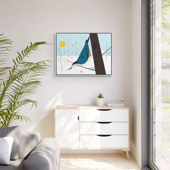 White-Breasted Nuthatch Charley Harper Giclee on Matte Stretched Canvas