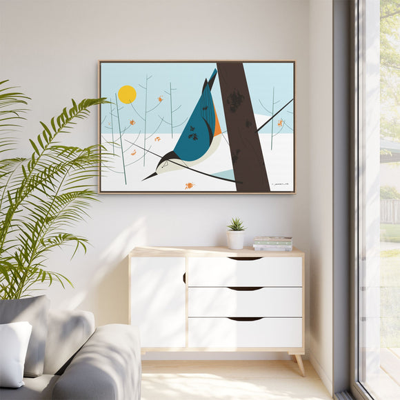 White-Breasted Nuthatch Charley Harper Giclee on Matte Stretched Canvas